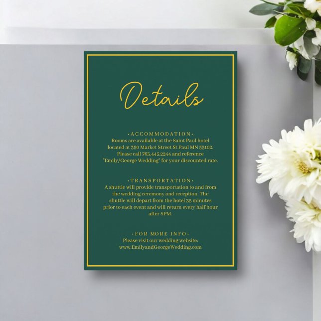 Elegant Chic Green And Gold Modern Luxury Wedding Enclosure Card (Creator Uploaded)