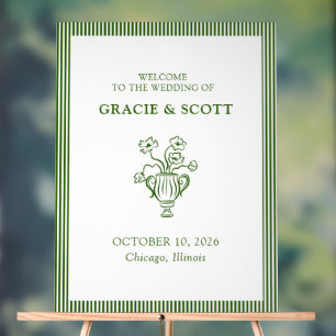 Elegant Chic Green and White Wedding Welcome Sign