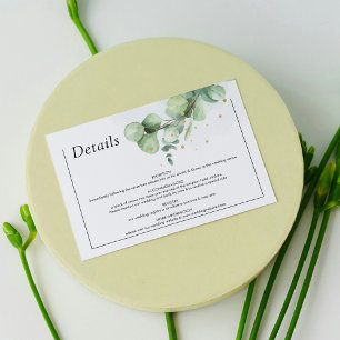Elegant Chic Green Eucalyptus Wedding Gold accents Enclosure Card