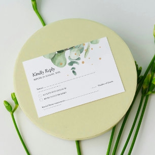 Elegant Chic Green Eucalyptus Wedding Gold accents RSVP Card