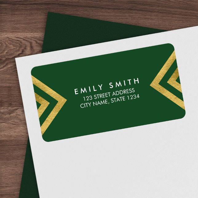 Elegant & Chic Green & Faux Gold Geometric Address Label (Creator Uploaded)