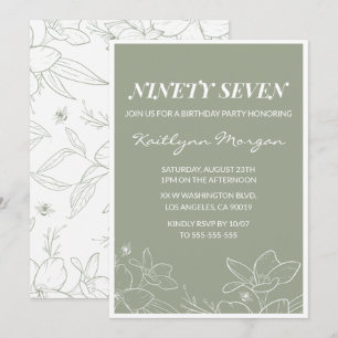 Elegant Chic Green Floral 97th birthday invitation
