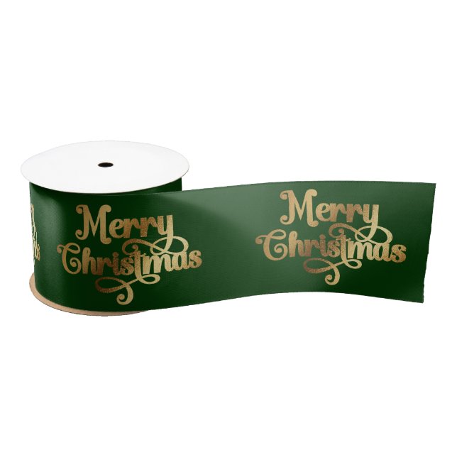  Elegant Chic Green Gold Merry Christmas Wrapping Satin Ribbon (Spool)