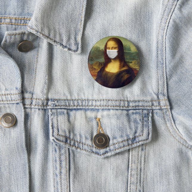 Elegant Chic Green Mona Lisa Covid 19 Painting 6 Cm Round Badge (In Situ)
