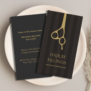 Elegant Chic Grey Stripes Faux Gold Hair Stylist Business Card