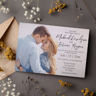 elegant chic handwriting couple photo wedding invitation