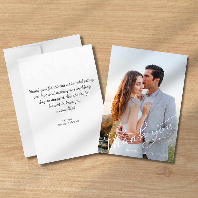 elegant chic handwriting script wedding photo   thank you card (Creator Uploaded)