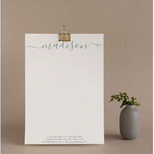 Elegant Chic Handwritten Script Sage Green  Custom Letterhead