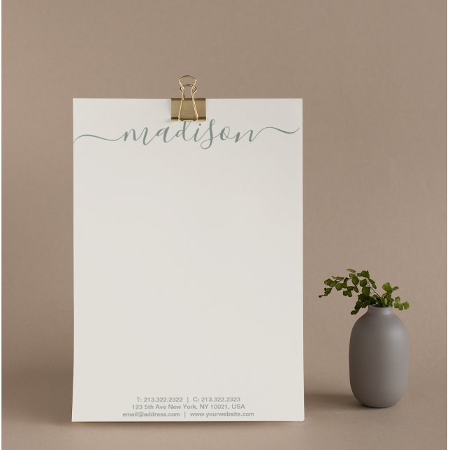 Elegant Chic Handwritten Script Sage Green  Custom Letterhead (Creator Uploaded)