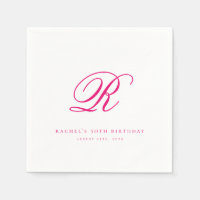 Elegant Chic Initial Hot Pink Birthday Napkins