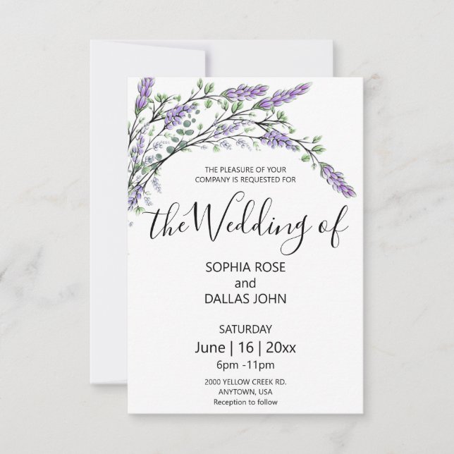 Elegant chic lavender eucalyptus Wedding Invitation (Front)