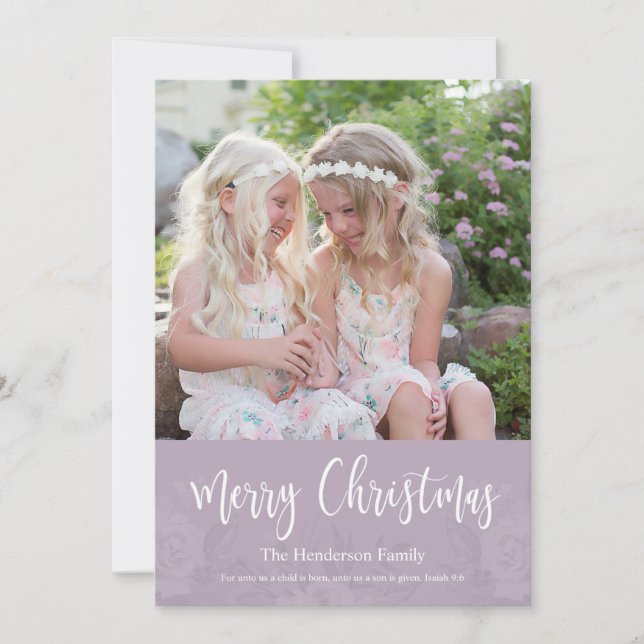 Elegant Chic Lavender Floral Photo Christmas Holiday Card (Front)