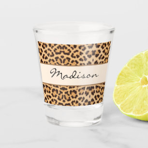 Elegant Chic Leopard Print Personalised Script Shot Glass