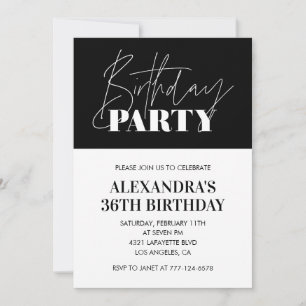 Elegant Chic Lettering Black White 36th birthday Invitation