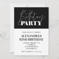 Elegant Chic Lettering Black White 92nd birthday