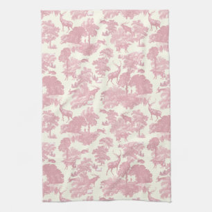 Elegant Chic Light Pink Toile Deer Woodland Tea Towel