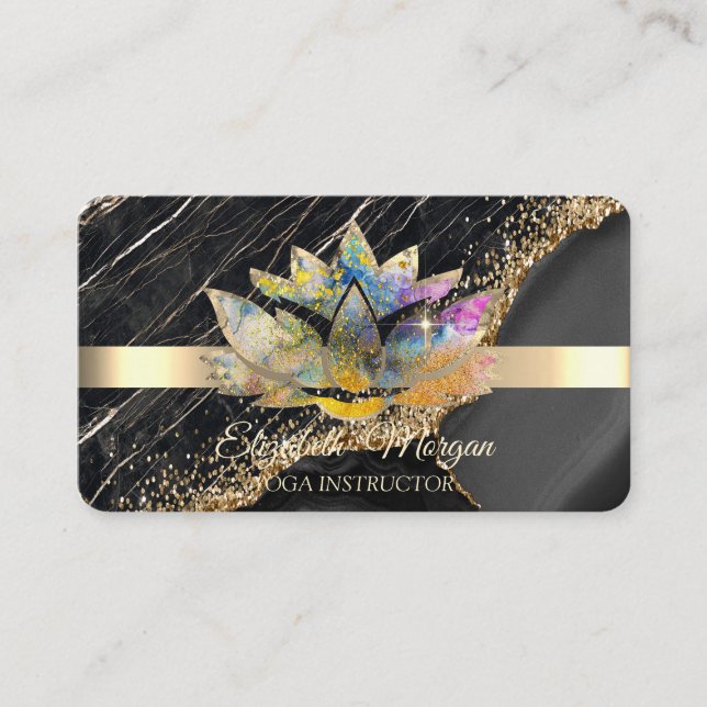 Elegant Chic Lotus Black Marble Business Card (Front)