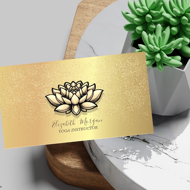 Elegant Chic Lotus Gold Confetti  Business Card (Creator Uploaded)
