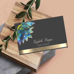 Elegant Chic Lotus Gold Stripe Beauty Business Card
