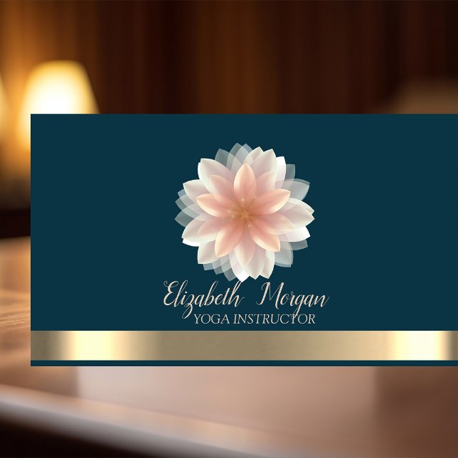 Elegant Chic Lotus Gold Stripe  Business Card (Creator Uploaded)
