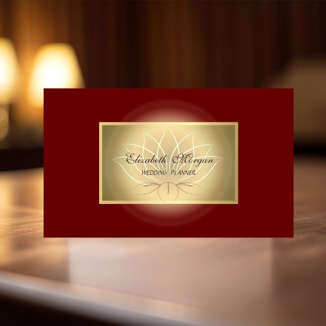 Elegant Chic Lotus Professional,Faux Gold,Red Business Card (Creator Uploaded)