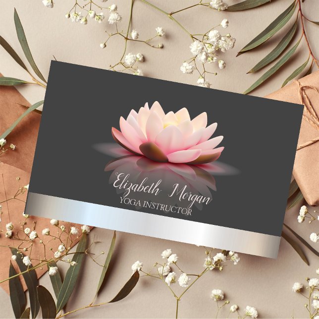 Elegant Chic Lotus Silver Stripe Yoga Instructor  Business Card (Creator Uploaded)