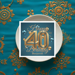 Elegant Chic Luxurious Blue and Gold 40th Birthday Napkin