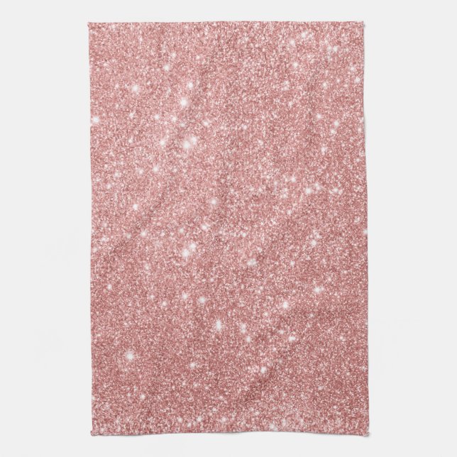 Elegant Chic Luxury Faux Glitter Rose Gold Tea Towel (Vertical)