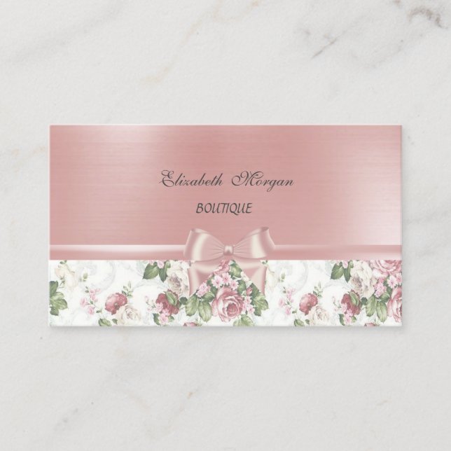 Elegant Chic  Luxury  ,Flowers , Pink Ribbon Bow Business Card (Front)