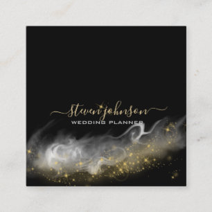 Elegant Chic Magic Dust Gold Sparkle Script Black Square Business Card