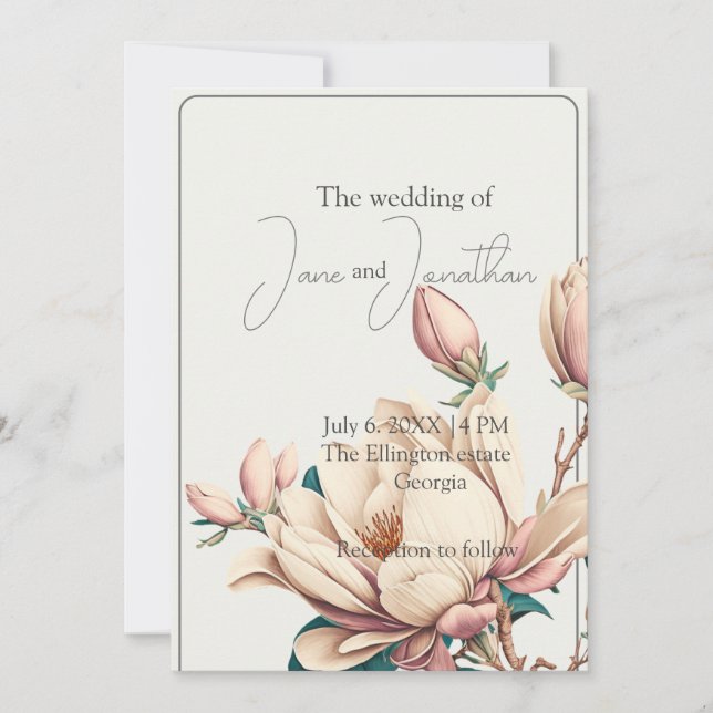 Elegant chic magnolia  invitation (Front)