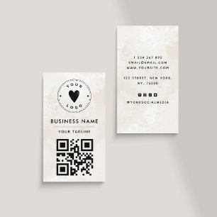 Elegant Chic Marble Add Your QR Code & Logo Simple Business Card