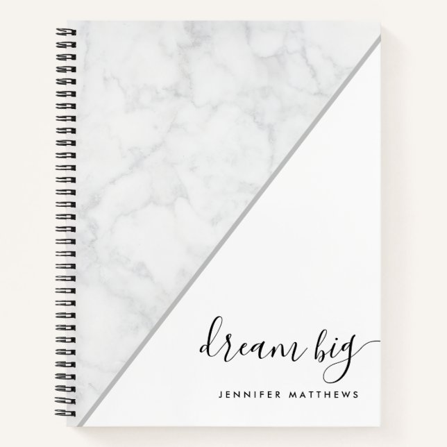 Elegant Chic Marble Dream Big Personalised Notebook (Front)