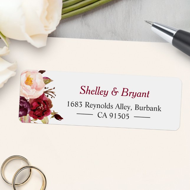 Elegant Chic Marsala Burgundy Floral Address (Creator Uploaded)