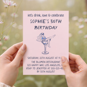 Elegant Chic Martini Glass 30th Birthday Invitation