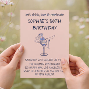 Elegant Chic Martini Glass 30th Birthday Invitation