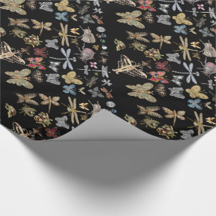 Elegant Chic Meadow Butterfly Insects Black Beetle Wrapping Paper