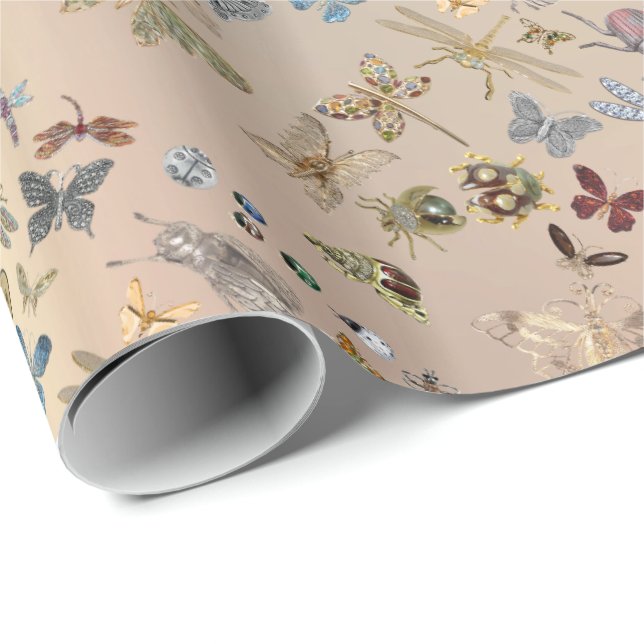 Elegant Chic Meadow Butterfly Insects Rose Gold Wrapping Paper (Roll Corner)