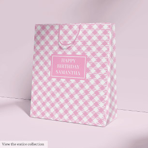 Elegant Chic Medium Gift Bag Classic Pink Plaid