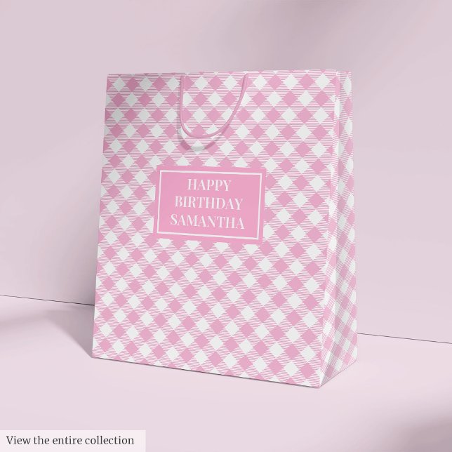 Elegant Chic Medium Gift Bag Classic Pink Plaid (Elegant Chic Medium Gift Bag Classic Pink Plaid)