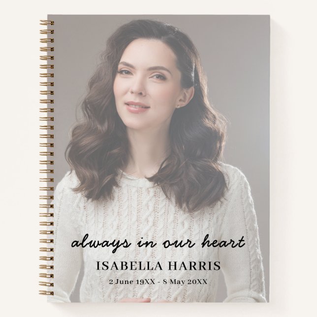 Elegant Chic Memorial Photo Tribute Design Notebook (Front)