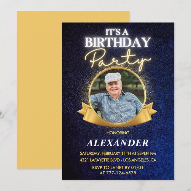 Elegant Chic Men 93rd birthday invitations  (Front/Back)