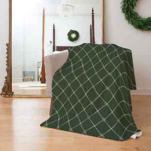 Elegant Chic Minimal Bow & Ribbon Pattern Green Fleece Blanket