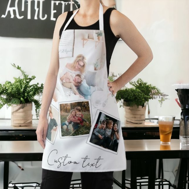 Elegant chic minimal cursive photo collage  apron (Creator Uploaded)