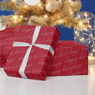 Elegant Chic Minimalist Happy Holidays   Red Wrapping Paper