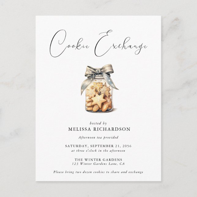 Elegant Chic Modern Cookie Exchange Invitation Postcard (Front)