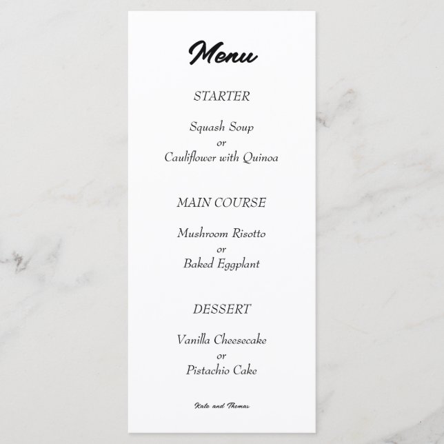 Elegant Chic Modern Minimalist Black and White Menu (Front)
