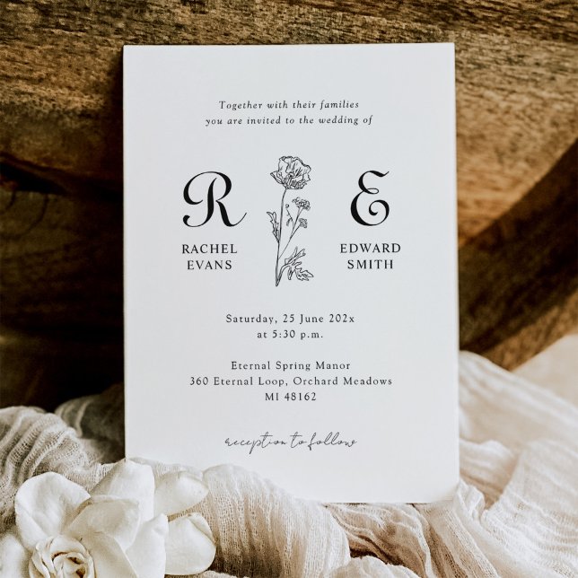Elegant Chic Modern Monogram Wedding Invitation (Creator Uploaded)