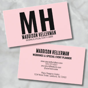 Elegant Chic Modern Pink Monogram Business Card
