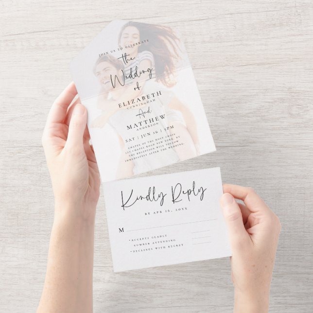 Elegant Chic Modern Simple Photo Wedding All In One Invitation (Tearaway)